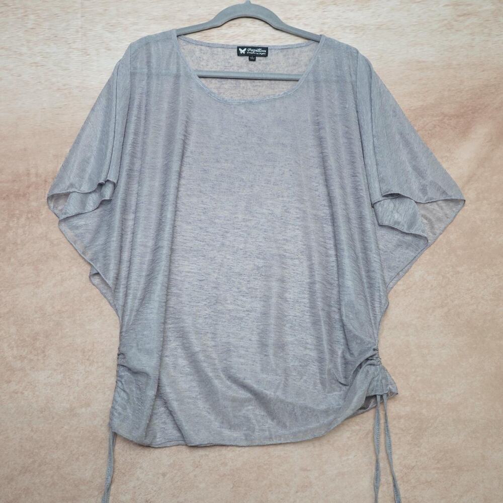 Papillon Y2K Ruched Dolman Tunic Top Gray L